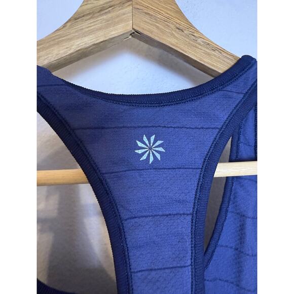 Athleta Fastest Track Tank Top Women’s M Sleeveless Ruched Navy Gradient Stripe - Picture 3 of 5